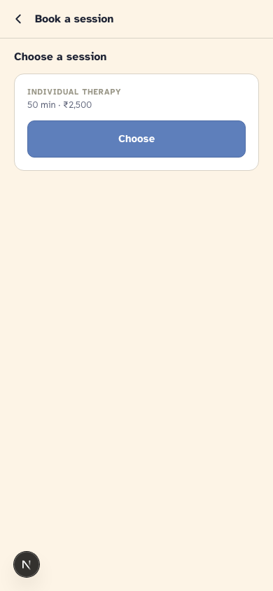 Client booking screen on a phone