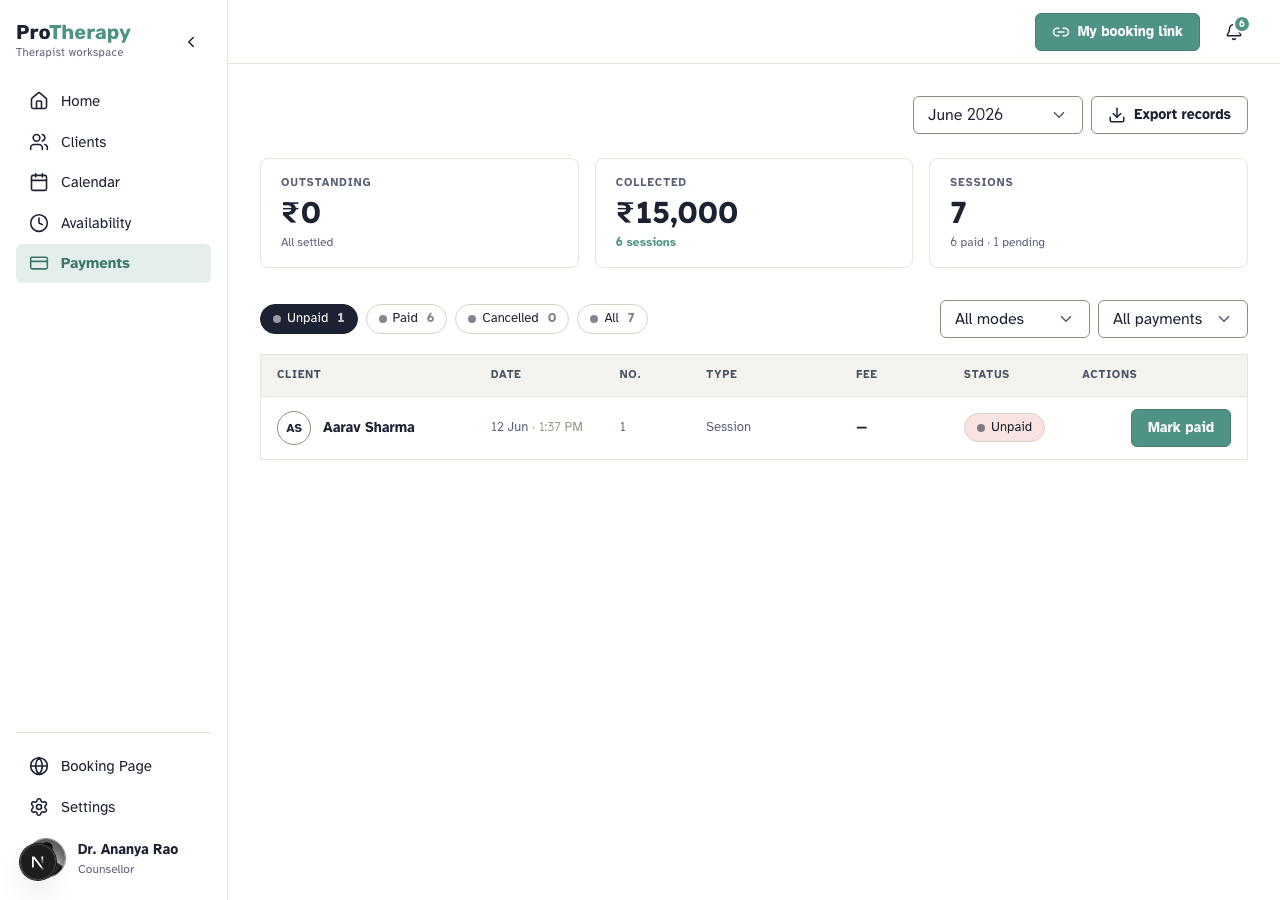 Payments and invoices screen